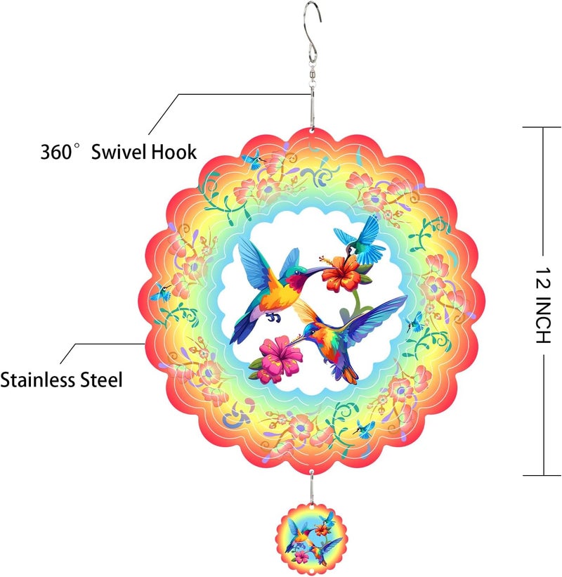 GOTOME Hummingbirds Metal Wind Spinners Hummingbird Gifts for Mom Women Grandma,12inch Hanging Wind Spinner for Outdoor&Indoor Decor Wind Kinetic Ornament for Yard Garden Decoration - Image 5